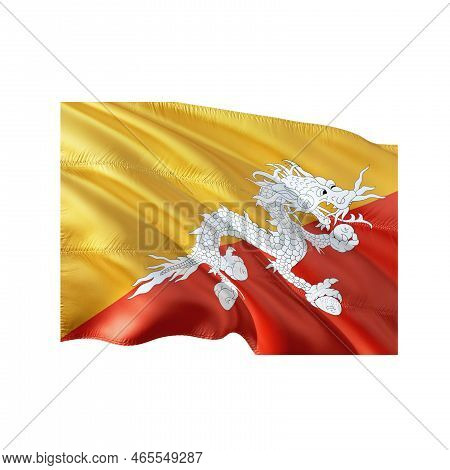 Kingdom Of Bhutan Country Flag Isolated On White Background.