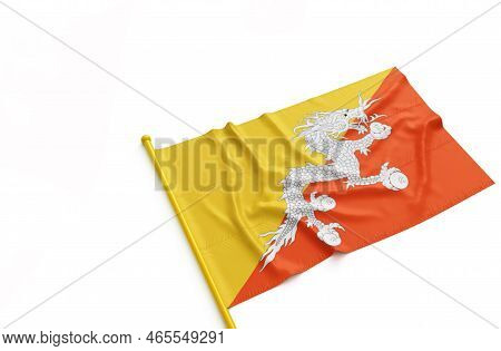 Kingdom Of Bhutan Official Flag Isolated On White Background.