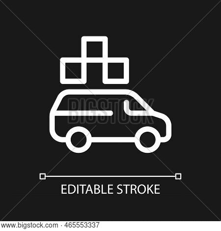 Minivan Taxi Pixel Perfect White Linear Ui Icon For Dark Theme. Freight Transportation Service. Vect