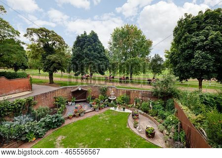Newmarket, Suffolk, England - August 21 2018: Landscaped House Garden With View Over Horse Gallops W