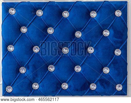 Tufted Blue Plush Headboard With Diamonds Crystals Bedroom Decor