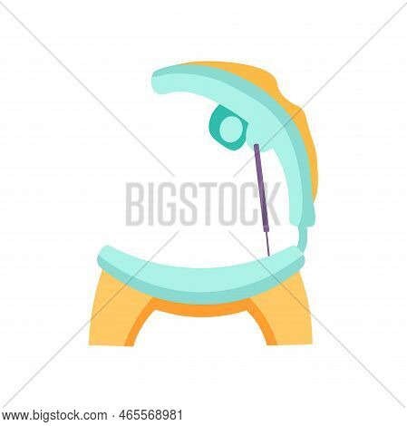 Yellow And Blue Opened Tanning Bed Side Profile Illustration. Cosmetic Procedure In Spa Salon, Horiz
