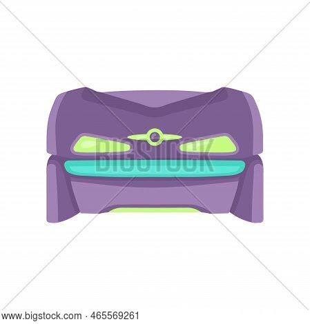 Purple And Green Closed Tanning Bed Cartoon Illustration. Cosmetic Procedure In Spa Salon, Horizonta
