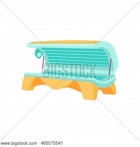 Yellow And Blue Opened Tanning Bed Cartoon Illustration. Cosmetic Procedure In Spa Salon, Horizontal