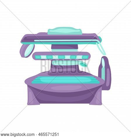 Purple And Blue Tanning Bed Illustration. Cosmetic Procedure In Spa Salon, Horizontal Sunbathing Mac