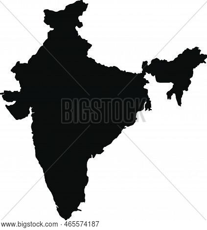 Black Colored India Outline Map. Political Indian Map. Vector Illustration Map.