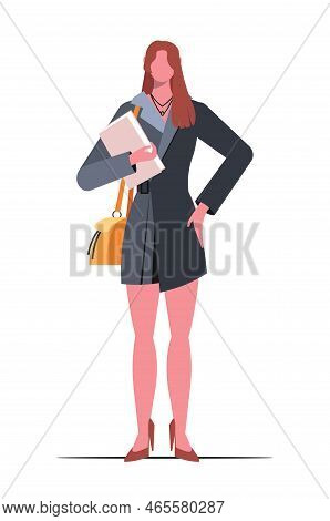 Yong Modern Women Characters. A Cute Girl In A Business Suit With Documents, A Secretary Or An Emplo