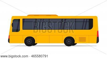 City Public Yellow Bus, School Bus And Vehicle Transportation Isolated On White. Urban And Countrysi