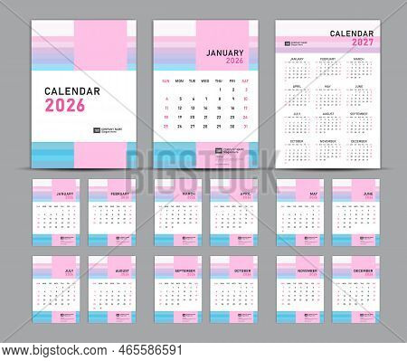 Calendar 2026 Template Set And 2027 Year Pastel Concept, Wall Calendar 2026, Desk Calendar 2026 Set,