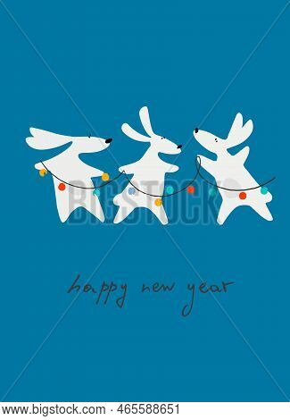 New Year Greeting Card With Water Rabbit, Zodiac Animal For 2023 And Hand-lettered Greeting Phrase