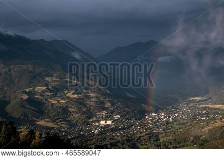 Landscape In The Alps With A Rainbow From Pra Loup