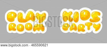 Kids Zone Vector Cartoon Banner. Honey Letters For Childrens Playroom Decoration. Sign For Childrens