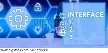 Hand Writing Sign Interface. Business Approach Point Of Meeting And Communicating Between Two Struct