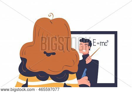 Online Education And E-learning With Woman Watching Professor On Computer Screen Giving Lesson On We