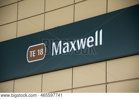 Singapore- 6 Nov,2022: Sign Of Maxwell Mrt Station. It Is A Underground Mrt Station On The Thomson E