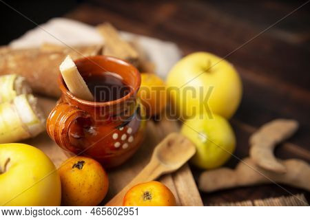 Ponche De Frutas. Christmas Fruit Punch Is An Infusion That Is Consumed In Mexico, Traditionally Dur
