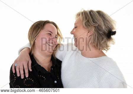 Young Woman With Her Mother Women Looking At Each Other Loving Accomplice Isolated On White Backgrou