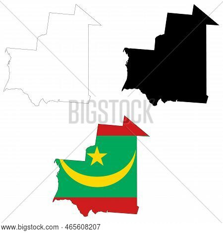 Map Mauritania On White Background. Mauritania Map Outline. Mauritania Vector Map With The Flag Insi