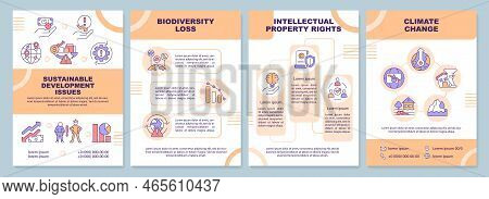Sustainable Development Issues Brochure Template. Leaflet Design With Linear Icons. Editable 4 Vecto