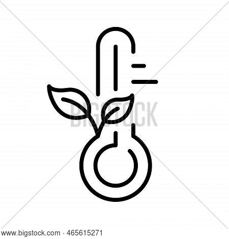 Eco Temperature Measurement Instrument Line Icon. Thermometer Tool In Celsius Or Fahrenheit With Lea