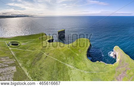 Aerial View Of The Dun Briste Sea Stick At Downpatrick Head, County Mayo - Republic Of Ireland