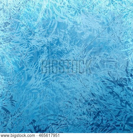 Abstract Blue Ice Frost Background. Close Up On Winter Frost