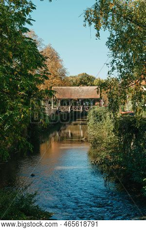 A Wooden Bridge In The Park With And Autumn Colors Of Bietigheim-bissingen, Germany. Europe. Autumn 