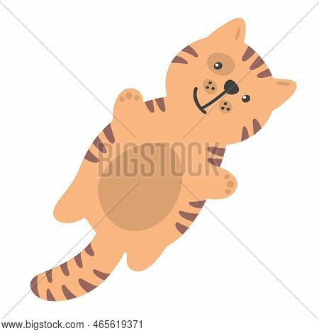 Cute Cartoon Red Striped Fly Cat. Vector Pet