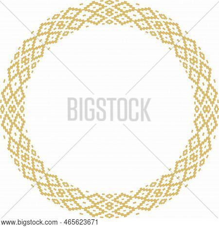 Vector Golden Round Belarusian National Ornament. Ethnic Circle Gold Border, Slavic Peoples Frame.