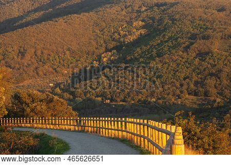 Via Verde De La Plata Hervas In Valle Del Ambroz At Sunset In Autumn Horizontal