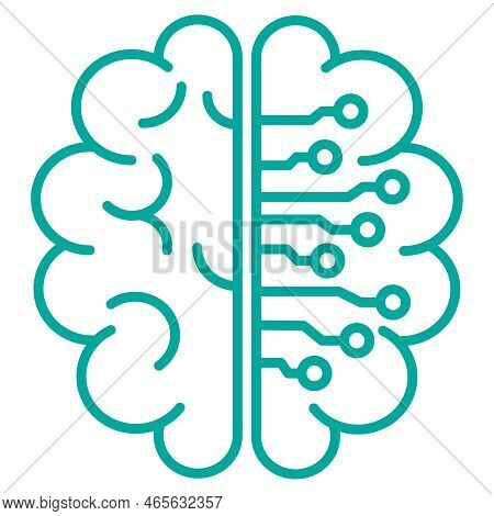 Simple Minimal Modern Line Artificial Intelligence Icon In The Form Of A Brain With A Microcircuit. 