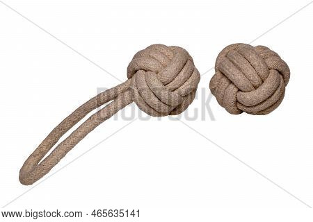 Rope Isolated. Close-up Of Two Rope Knote Balls. Macro. Knoted Rope Dog Toy.