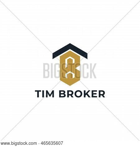 Abstract Initial Letter Tb Or Bt Logo In Navy-gold Color Isolated In White Background Applied For Mo