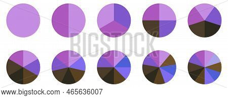 Colorful Diagram With 10 Sections. Circle Pie Chart Icons. Vector Illustration Isolated On White Bac