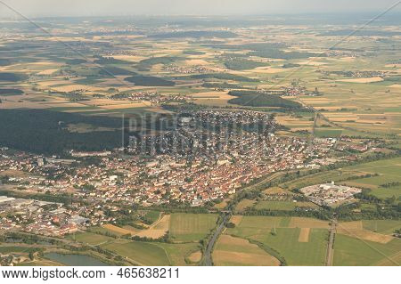 Gunzenhausen, Bavaria, Germany, July 9, 2022 Flight Abeam The City In A Small Plane