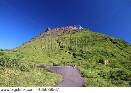 Volcano La Soufriere Hiking Trail In Guadeloupe. Natural Landmark Active Volcano.