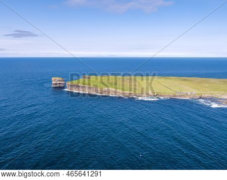 Aerial View Of The Dun Briste Sea Stick At Downpatrick Head, County Mayo - Republic Of Ireland