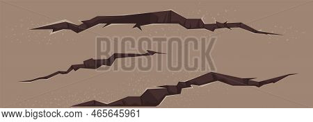 Ground Cracks, Earthquake Cracking Holes, Ruined Land Surface Crushed Texture. Destruction, Split, D
