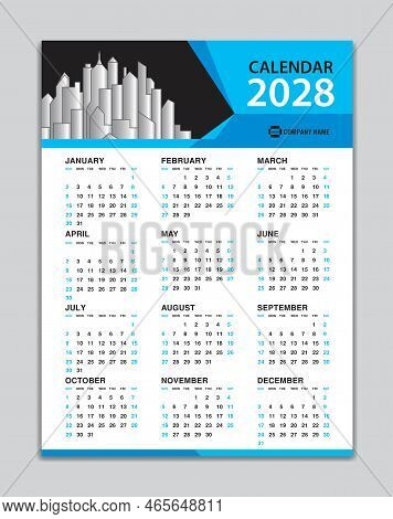 Calendar 2028 Template, Wall Calendar 2028 Year, Desk Calendar 2028 Design, Week Start On Sunday, Po