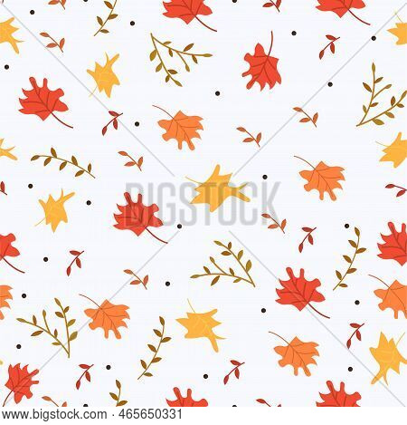 Autumn Leaves Pattern On The White Background. Perfect For  Wrapping Papers, Pattern Fills, Textile,