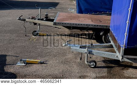 Lockable Parking Lot For Trailers Behind A Car Or Pickup Truck. The End Of The Towing Device On The 