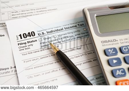 Tax Form 1040 U.s. Individual Income Tax Return, Business Finance Concept.