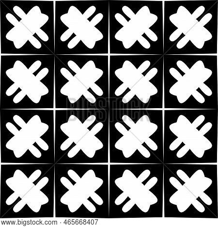 Square Seamless Background Pattern From Black Vintage Bell Symbols Are Different Sizes And Opacity.