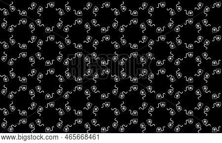 Square Seamless Background Pattern From Black Vintage Bell Symbols Are Different Sizes And Opacity.