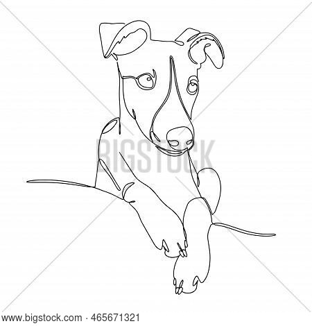 Portrait Of A Dog In One Line. Whippet , Greyhound Realistic Silhouette Outline On White Background.