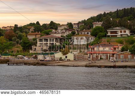 Istanbul, Turkey - August 25, 2022: View Of The Mountains Of Kinaliada Island From Marmara Sea, With