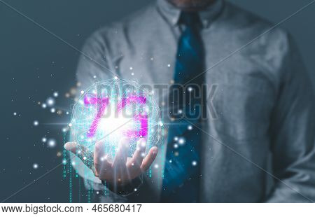 Businessman Holding A Tube. 7g New Technology Network System High Speed Can Transfer Big Data On Onl