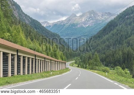 Pass Road Over The Alps At Summit, Austria