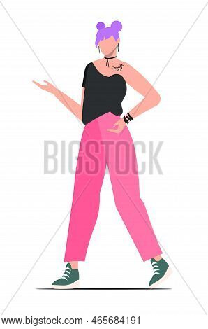 Beautiful Young Girl With Purple Hair, Street Style, Hipster Girl, Beauty Woman. Vector Illustration