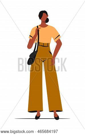 Modern Young Dark Skin Businesswoman. African-american Woman In Smart Casual Office Fashion Clothes.